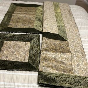 Elegant Green and Gold Table Runner Set